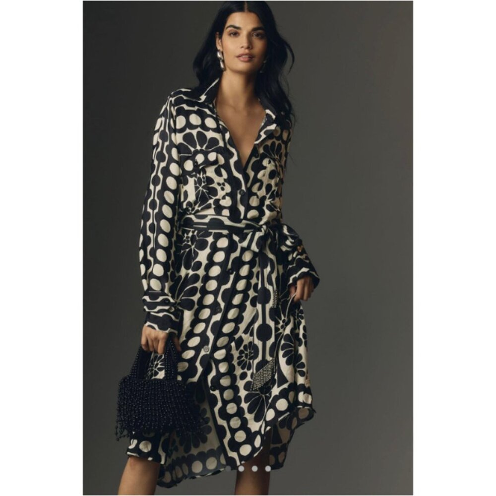 Farm RIO Palermo Long-Sleeve Belted Midi Dress Black Women's Size Large